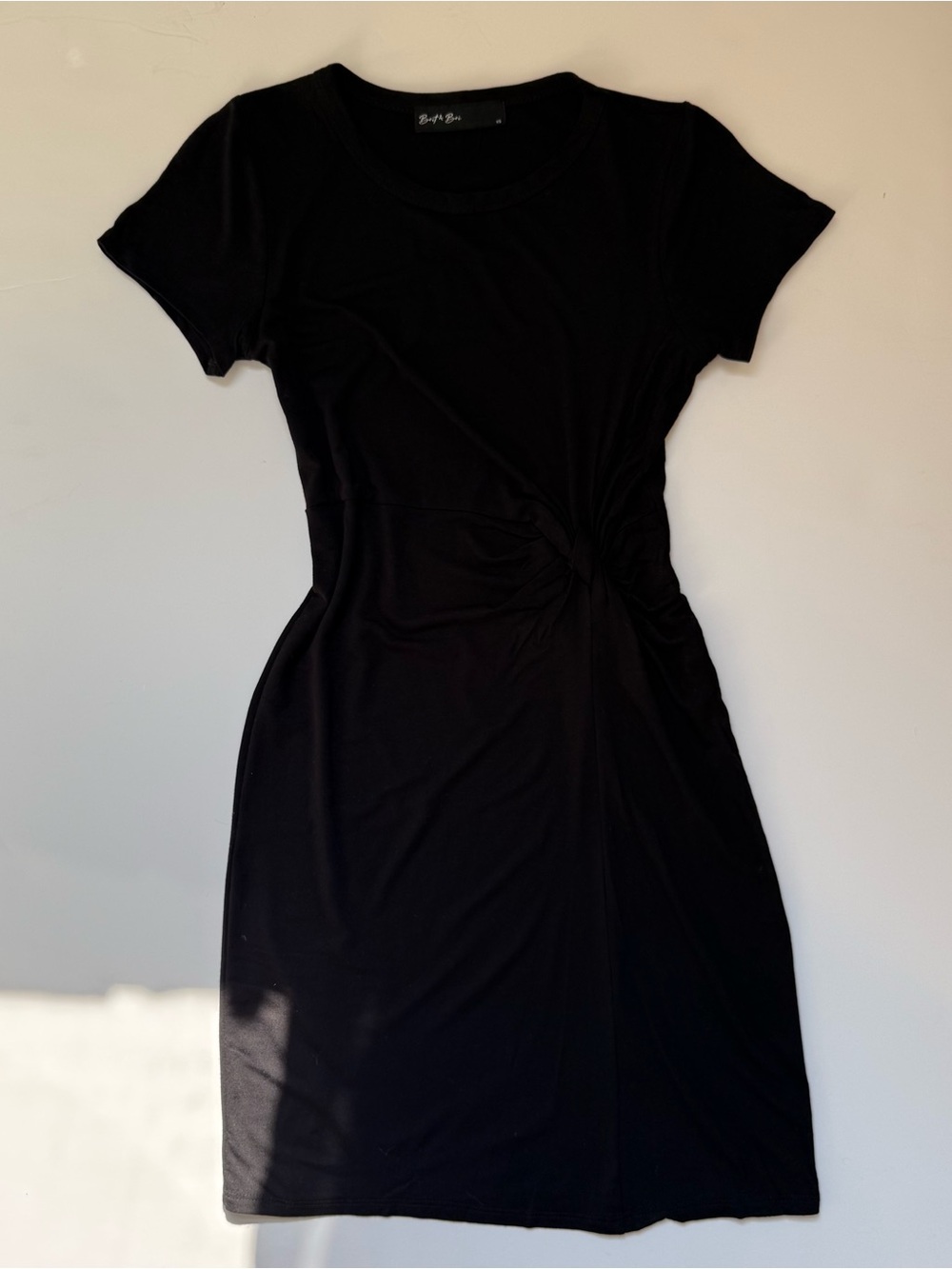 Brit & Bri Women's Knot-Detail Black Mini Dress Size XS T-shirt Dress Stretchy